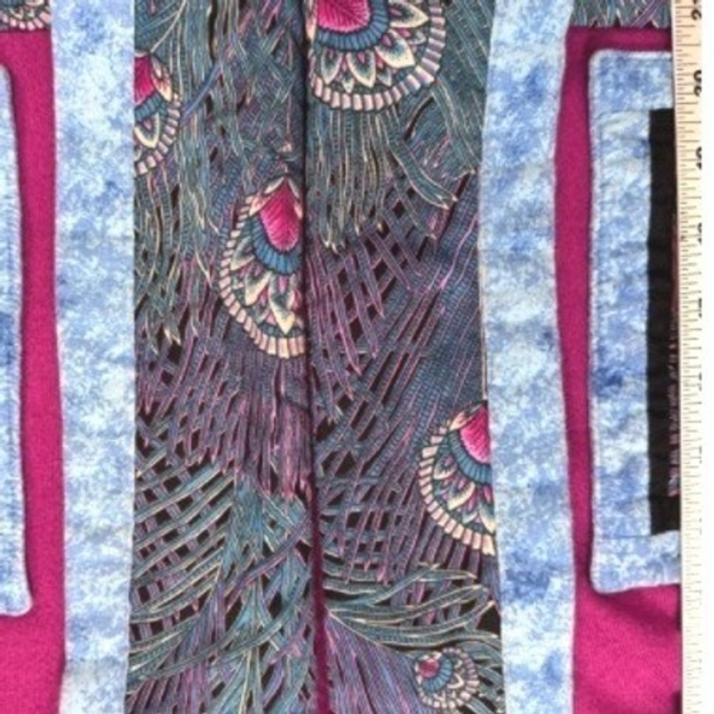 Vintage Quilted Patchwork JE Morgan Fleecewise Cardigan Jacket M Magenta Peacock - Picture 5 of 12